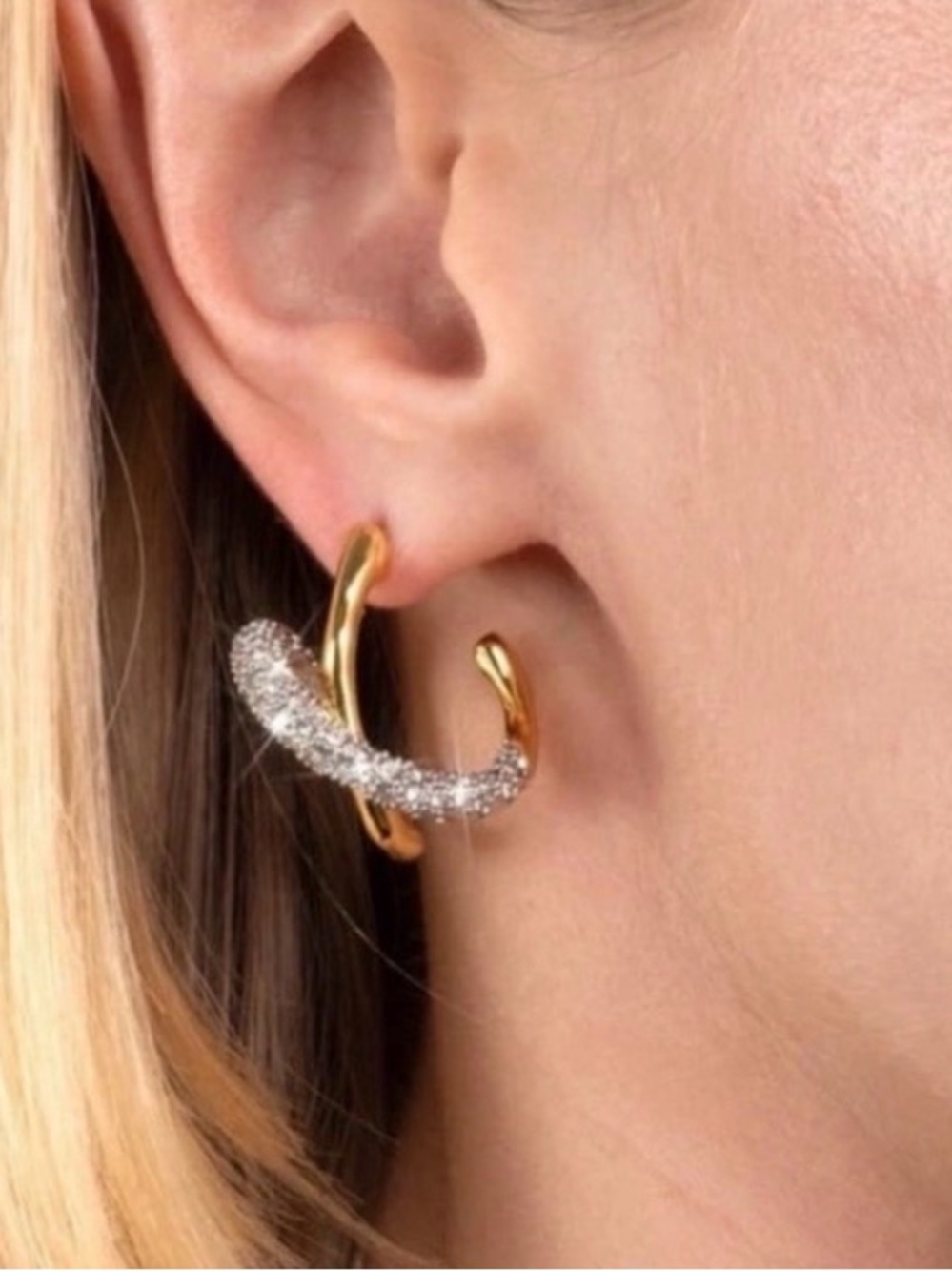 NEW Alexis Bittar Solanales Twisted Orbit Earrings Gold Clear AU14